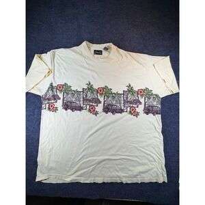 Ricks Cafe Mens 4X Yellow Tropical Woodie Car Graphic T-Shirt Cotton Surf Tee